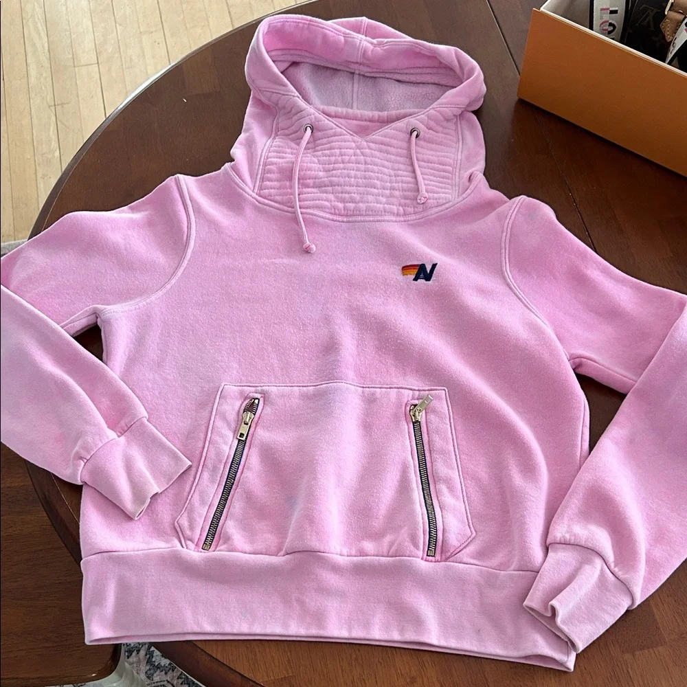 Aviator nation pink hoodie sweatshirt zip pocket - Picture 5 of 16
